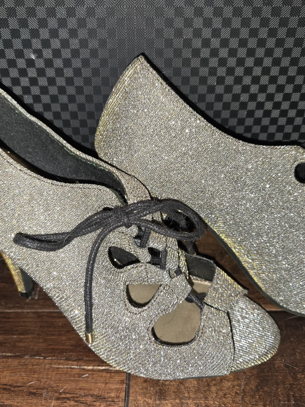 Sparkle Gold Glitter Lace-Up Peep Toe Heels